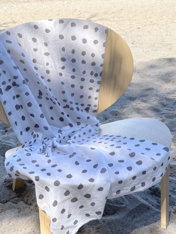 silk and cotton scarf with hand printed dots